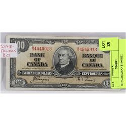 1937 CANADIAN $100 BILL