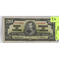 1937 CANADIAN $20 BILL