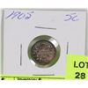 Image 1 : 1905 CANADIAN EDWARD VII 5 CENT SILVER COIN.