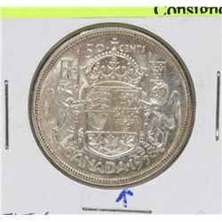 SCARCE 1958 CANADIAN 'DOT' VARIETY SILVER 50 CENT