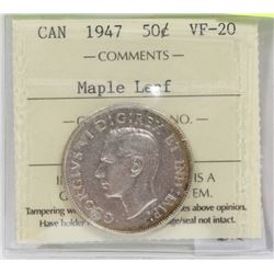 1947 CANADIAN KEY DATE MAPLE LEAF VF-20 ICCS 50