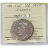 Image 1 : 1947 CANADIAN KEY DATE MAPLE LEAF VF-20 ICCS 50