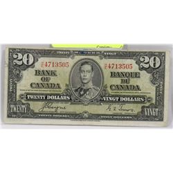 1937 CANADIAN $20 BANKNOTE.
