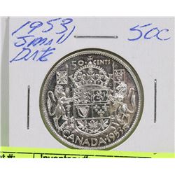 1953 CANADIAN 'SMALL DATE' QEII 50 CENT FIRST YEAR