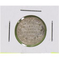 1931 CANADIAN GEORGE V SILVER 10 CENT COIN.