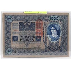 1902 AUSTRIA 1000 KRONEN BANKNOTE.