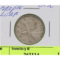 1947 CANADIAN MAPLE LEAF 25 CENT COIN.