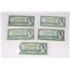 Image 1 : LOT OF 5 CANADIAN 1954 ONE DOLLAR BILLS.