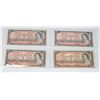 Image 1 : LOT OF 4 CANADIAN 1954 TWO DOLLAR BILLS.