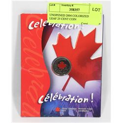 UNOPENED 2004 COLORIZED MAPLE LEAF 25 CENT COIN