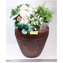 WICKER BASKET WITH VARIOUS ARTIFICIAL PLANTS