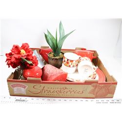 FLAT OF ASSORTED RED DECORATIVE ITEMS