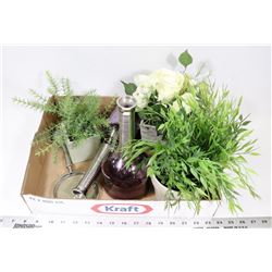 LOT OF PURPLE GLASS VASES, MAGNIFIER, PLANTS & MOR