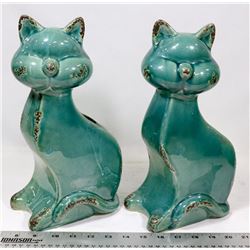 PAIR OF TURQUOISE CERAMIC CATS, 13" TALL
