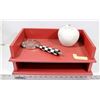 Image 1 : RED WOOD DESK ORGANIZER WITH MAGNIFIER & ORNAMENT
