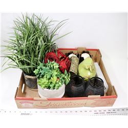 FLAT OF ASSORTED DARK TONED DECORATIVE ITEMS