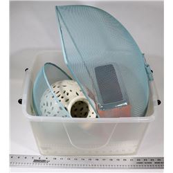 TOTE WITH FOOD COVERS, VASES & MORE