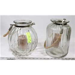 PAIR OF GLASS JAR LANTERNS