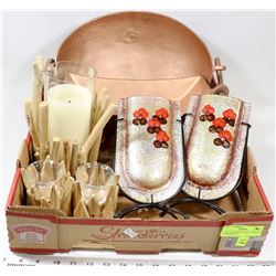 FLAT OF VARIOUS VASES, CANDLES & ORNAMENTS