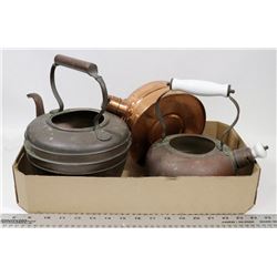 LOT OF 3 ANTIQUE KETTLES