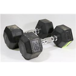 A PAIR OF HEX PROGRESSION  DUMBELLS 25 LBS EACH