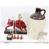 Image 1 : BOX WITH ANTIQUE CROCK JUG, LAMP AND ASSORTED