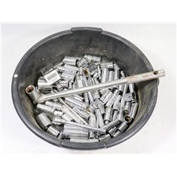 BLACK BIN FILLED W/ SOCKETS AND DRIVES