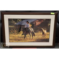 LARGE WOOD FRAME A.T.COX SIGNED PRINT -