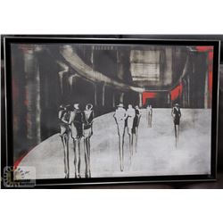 CITY STREET SCENE CANVAS PICTURE, 37 X 28