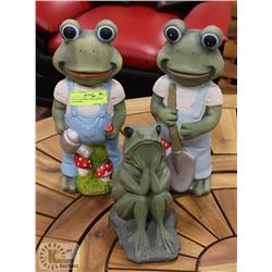 SET OF 3 CERAMIC FROG GARDEN ORNAMENTS