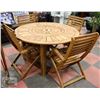 Image 1 : TEAK TABLE (51" DIA X 30" H) & 4 TEAK CHAIRS