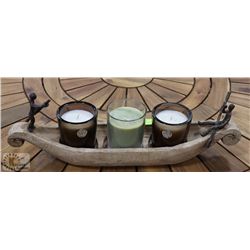 WOOD CANOE CANDLE HOLDER