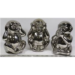 "HEAR - SEE - SPEAK - NO EVIL" CHROME MONKEY