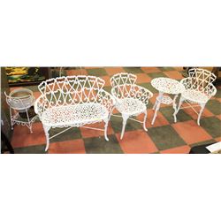 5 PC WHITE CAST IRON PATIO FURNITURE SET