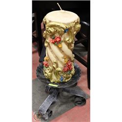 SOLID 20" TALL BY 10" WIDE FLORAL PILLAR CANDLE