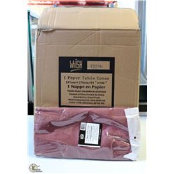 CASE OF 30 BURGUNDY TISSUE TOP TABLECLOTHS