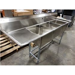 TRIPLE LEFT DRAINBOARD SINK,  75” X 23.5” X 44”