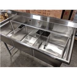 CORNER DRAIN TRIPLE SINK,  59” X 23.5” X 44”