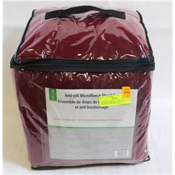 QUEEN BURGUNDY  ANTI-PILL MICROFLEECE SHEET SET
