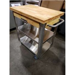 30" X 20" MAPLE WOOD TOP STAINLESS MOBILE PREP