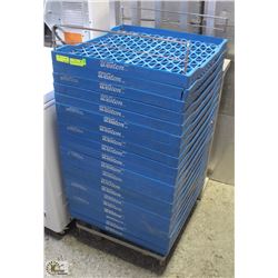 STACK OF 20 BLUE BREAD-RACKS + 4-WHEEL DOLLY