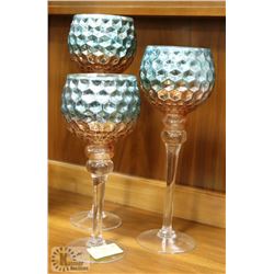 SET OF 3 GLASS ORNAMENTS, 24" TALL