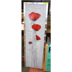 FRAMED OIL CANVAS RED FLOWERS, 15 X 50