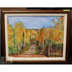 28 X 23 FRAMED ACRYLIC ON CANVAS "AUTUMN DAY"