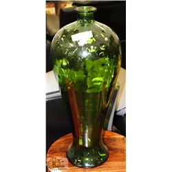 DECORATIVE GREEN GLASS VASE, 24" TALL
