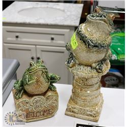 SET OF 2 CERAMIC FROG GARDEN ORNAMENTS - 15"