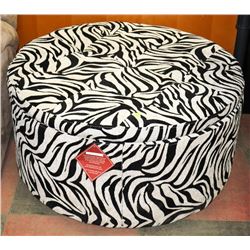 ROUND FABRIC ZEBRA PATTERN STORAGE OTTOMAN
