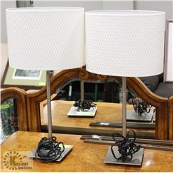 PAIR OF BRUSHED NICKLE TABLE LAMPS, 24" TALL