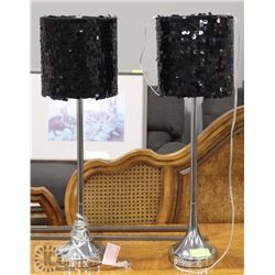PAIR OF CHROME & BLACK TABLE LAMPS, 29" TALL