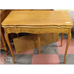 SOLID MAPLE DINING ROOM TABLE, FLIPS OPEN TO